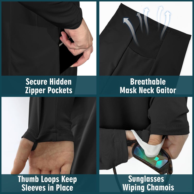 Palmyth Fishing Hoodie for Men Long Sleeve Sun Protection UV UPF 50+ Shirts Black Redfish Tail 4XL - Image 3